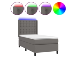 Cama Box Spring com Colchão e Led Couro Artificial Cinza MAISON EXCLUSIVE (100x200 cm)