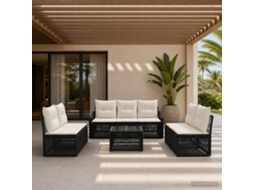 Vidaxl Conjunto De Sofá De Jardim 8 Unid. Preto Vime Pe