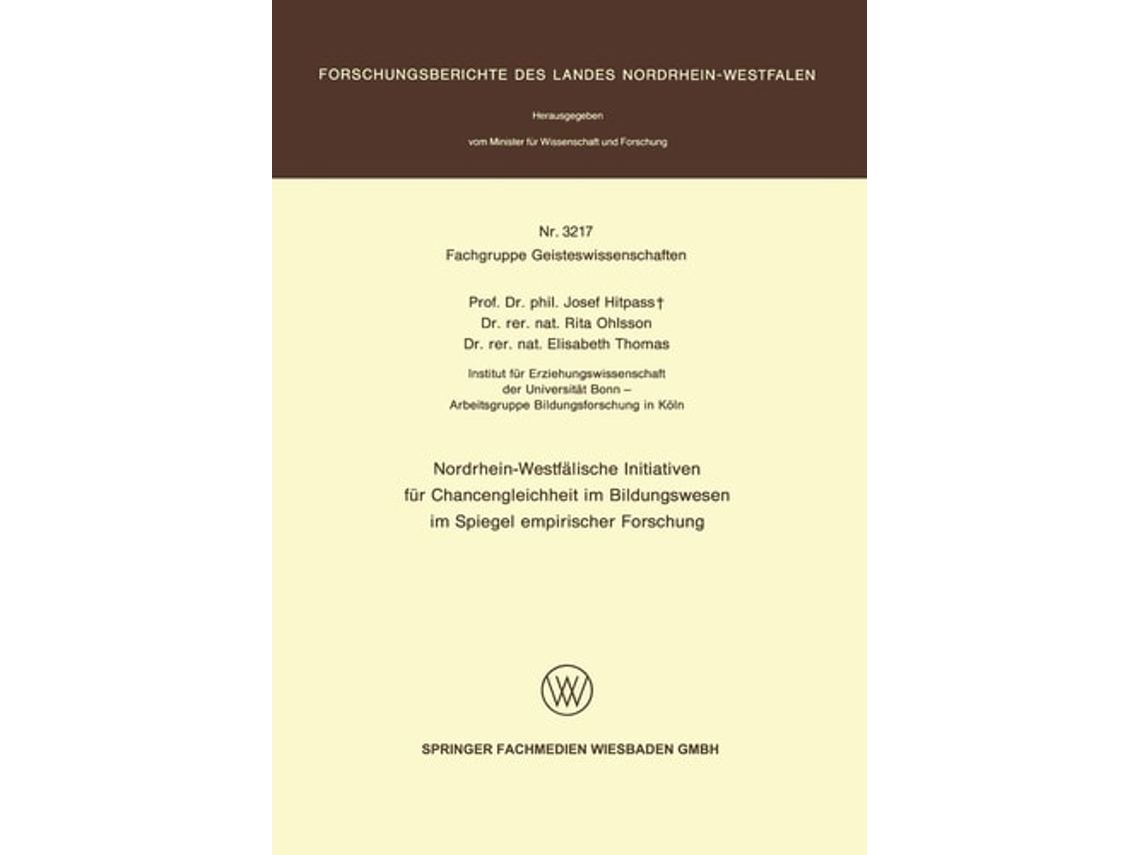Livro Nordrhein-westfealsche Initiativen Feur Chancengleichheit Im Bildungs-wesen Im Spiegel Empirischer Forschung De Josef Hitpass (alemão)