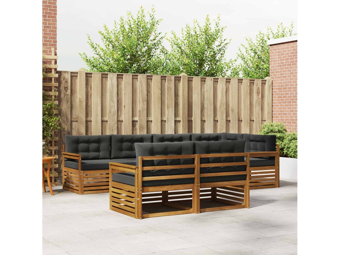Vidaxl Conjunto De Sofás Para Exterior 7 Unid. Natural E Antracite