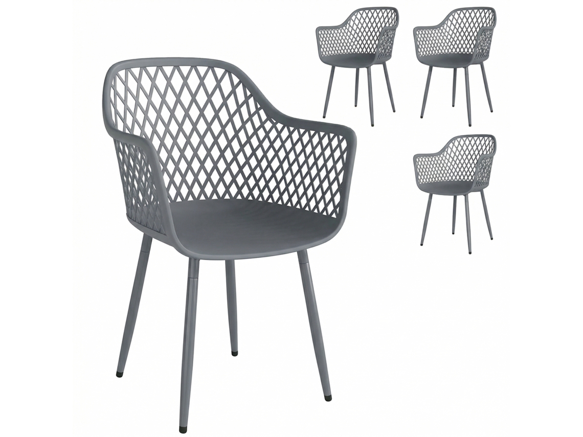 Cadeiras de Jardim Plásticas Cinza Escuro 56x51x84 Cm com Braços, Resistentes UV | S/MARCA