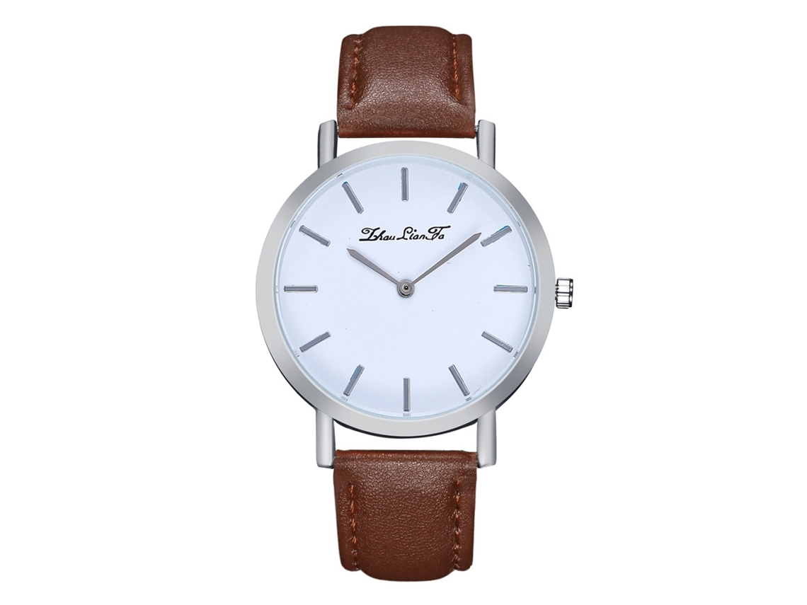 Reloj De Pulsera De Cuarzo Para Hombre Y Mujer Con Correa Pu Simple Y Fashion Zlf0196-y Café