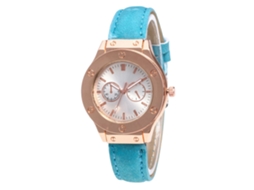 Relógio de Pulso Feminino de Quartzo com Pulseira de Couro Pu Casual Moderno Azul Claro