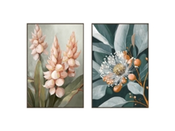 Pintura Home Esprit Verde Laranja Cor De Rosa Cinzento Escuro Flor Shabby Chic (2 Unidades)