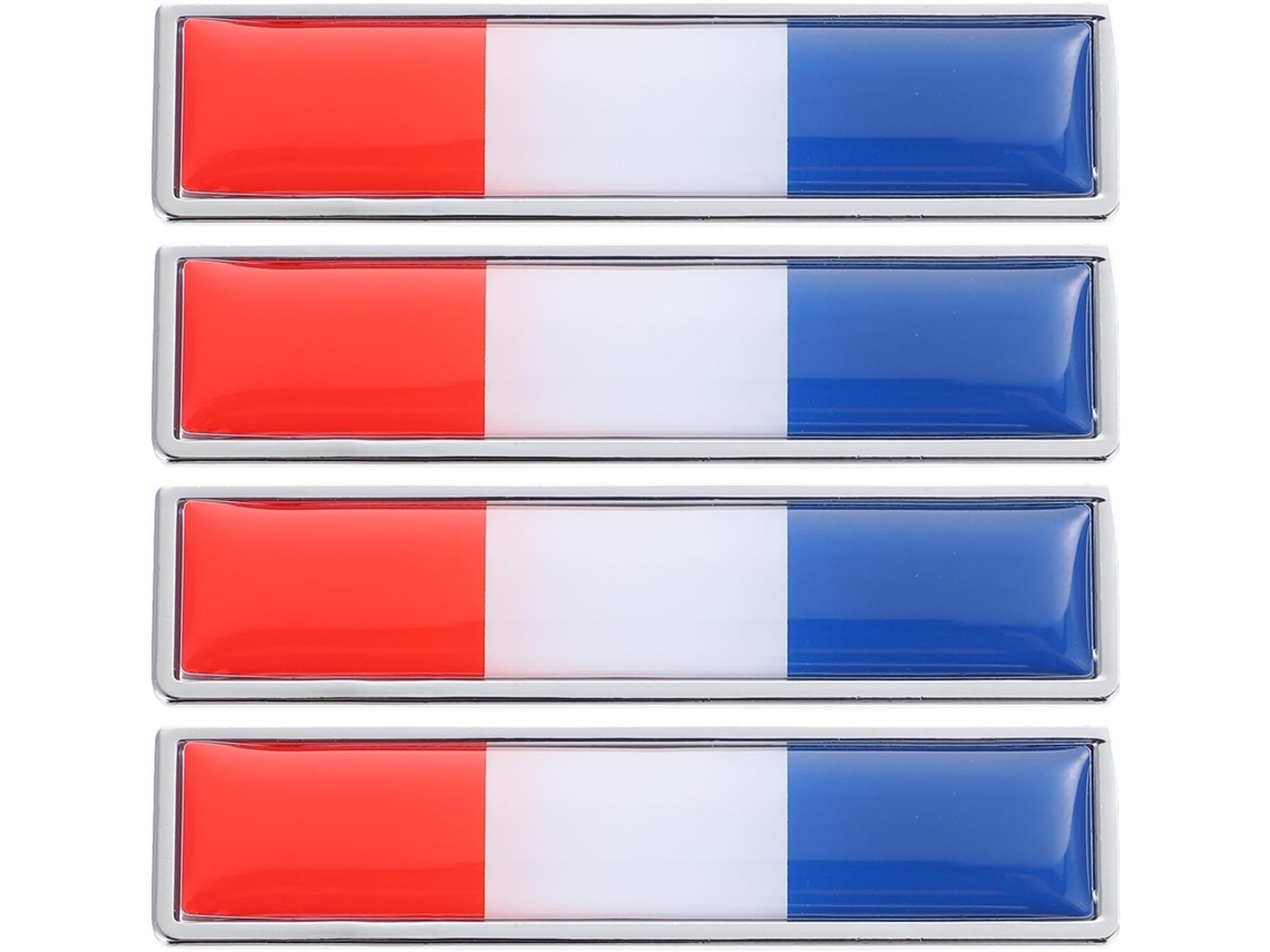Conjunto de 4 adesivos metálicos com a bandeira francesa, design em relevo 3D, Zinco League.