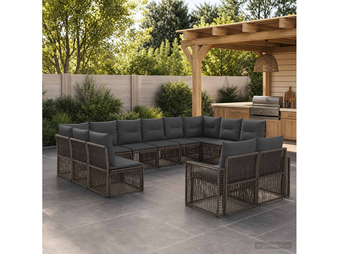 Vidaxl Conjunto De Sofá De Jardim 12 Unid. Cinza E Cinza Escuro