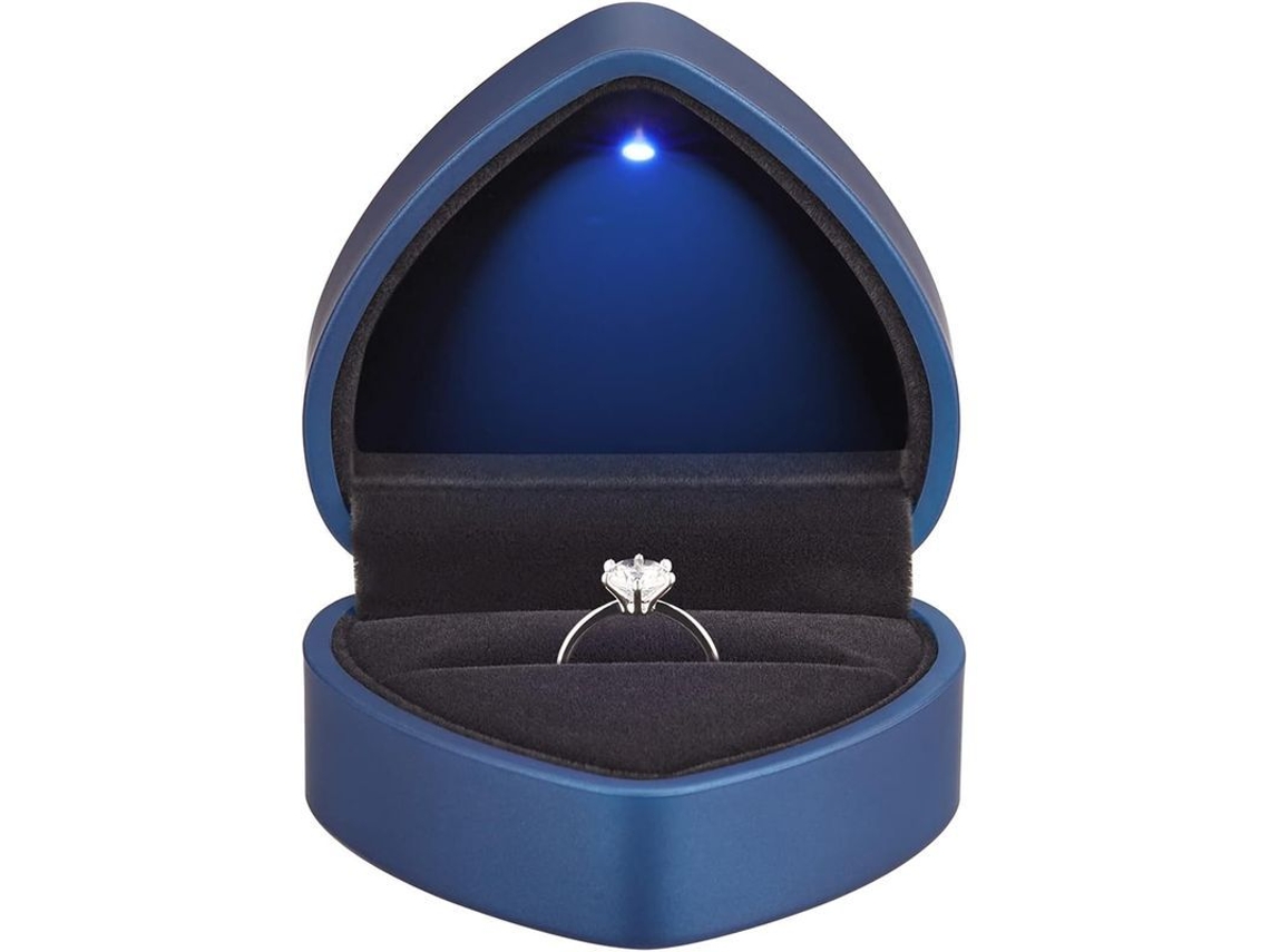 Caja De Anillo Corazón Com Luz Led, Estojo De Joias De Veludo Para Casamento, Compromisso E Aniversário (azul-2 Unidades)