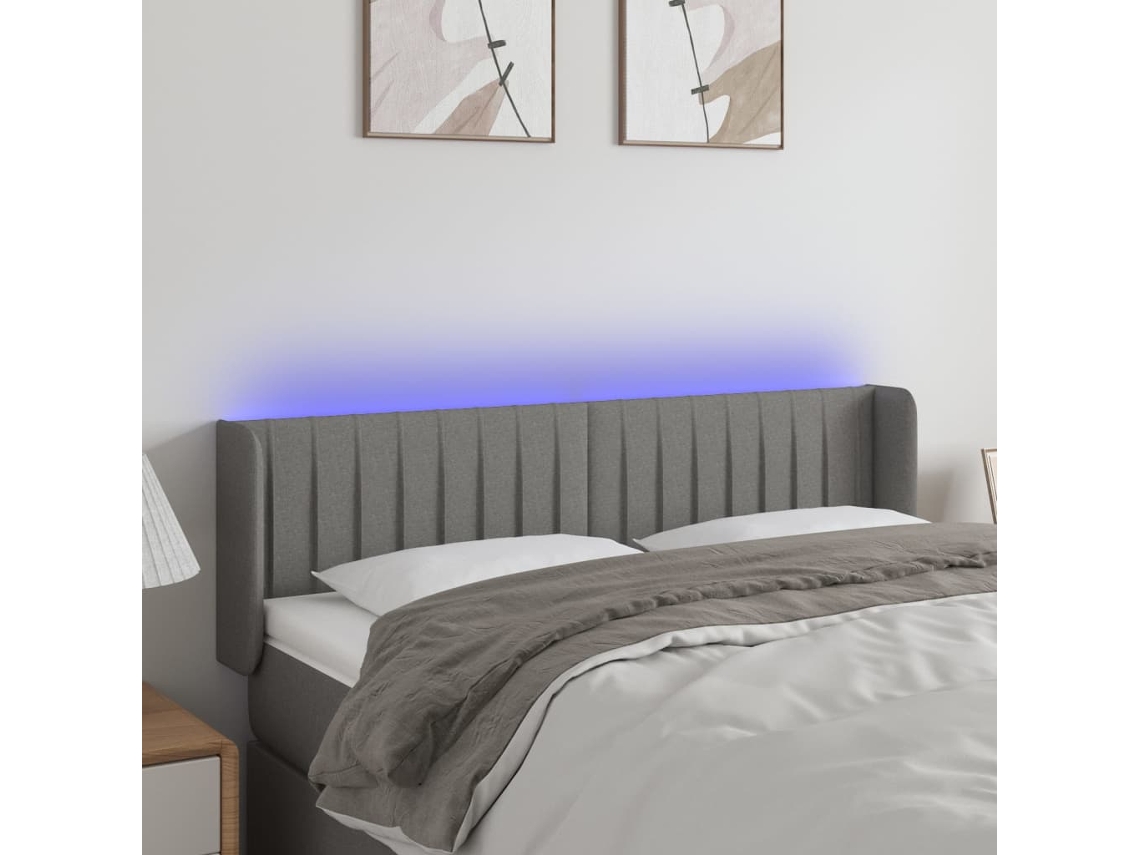 Vidaxl Cabeceira Cama C/ Luzes Led Tecido 147x16x78/88cm Cinza-escuro