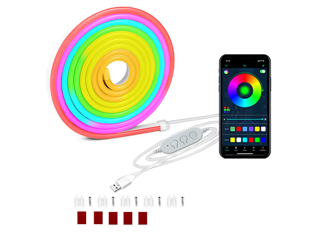 Luz Neon Inteligente Usb Bluetooth Música Silicone Flexível 3m Cuich