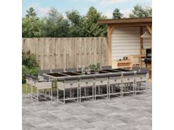 Vidaxl 17 Pcs Conj. Jantar Jardim C/ Almofadões Vime Pe Cinzento-claro