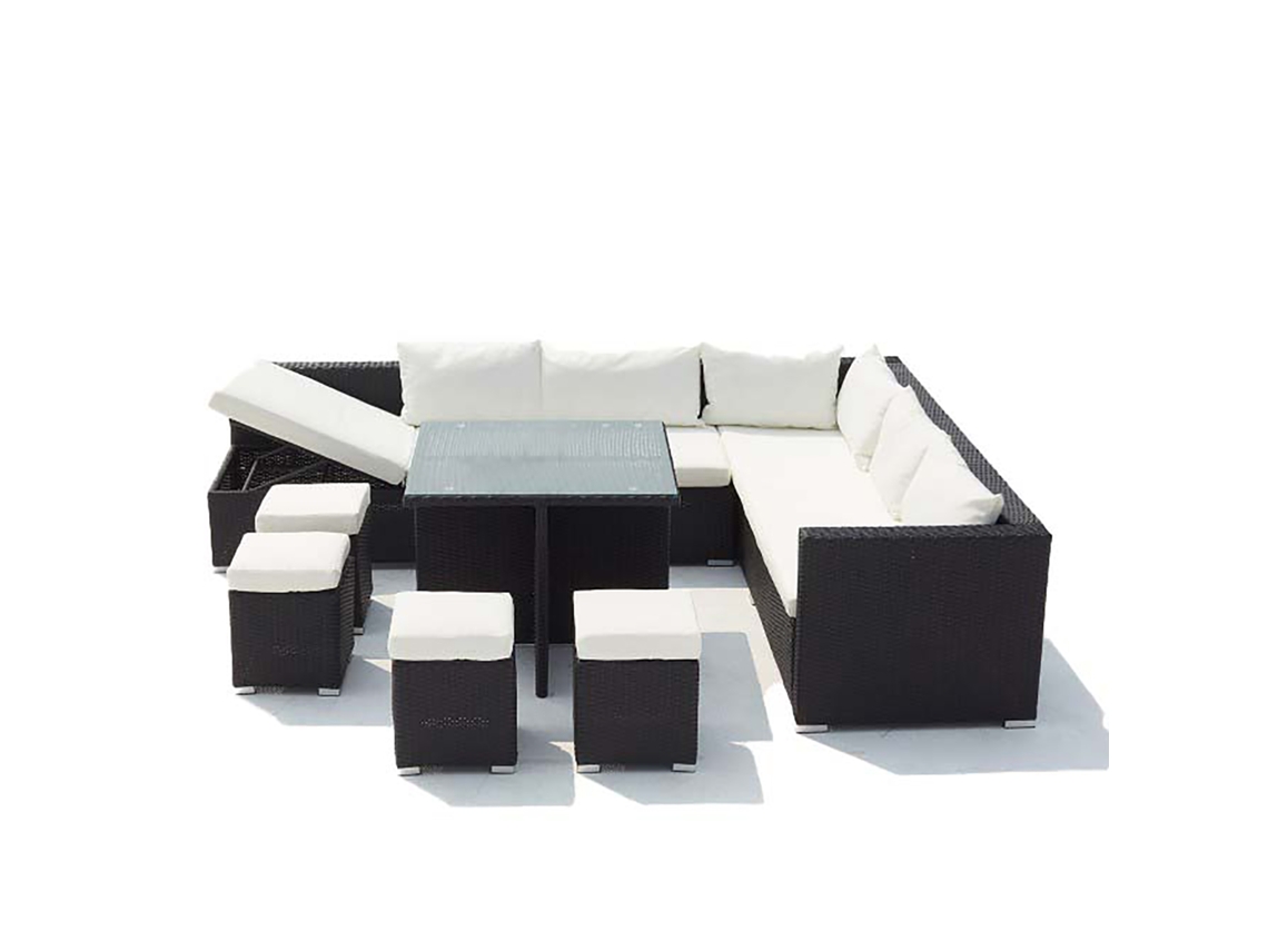 Conjunto de Jardim CONCEPT U Fidji (Preto e Branco - Resina - 220x75x65 cm)