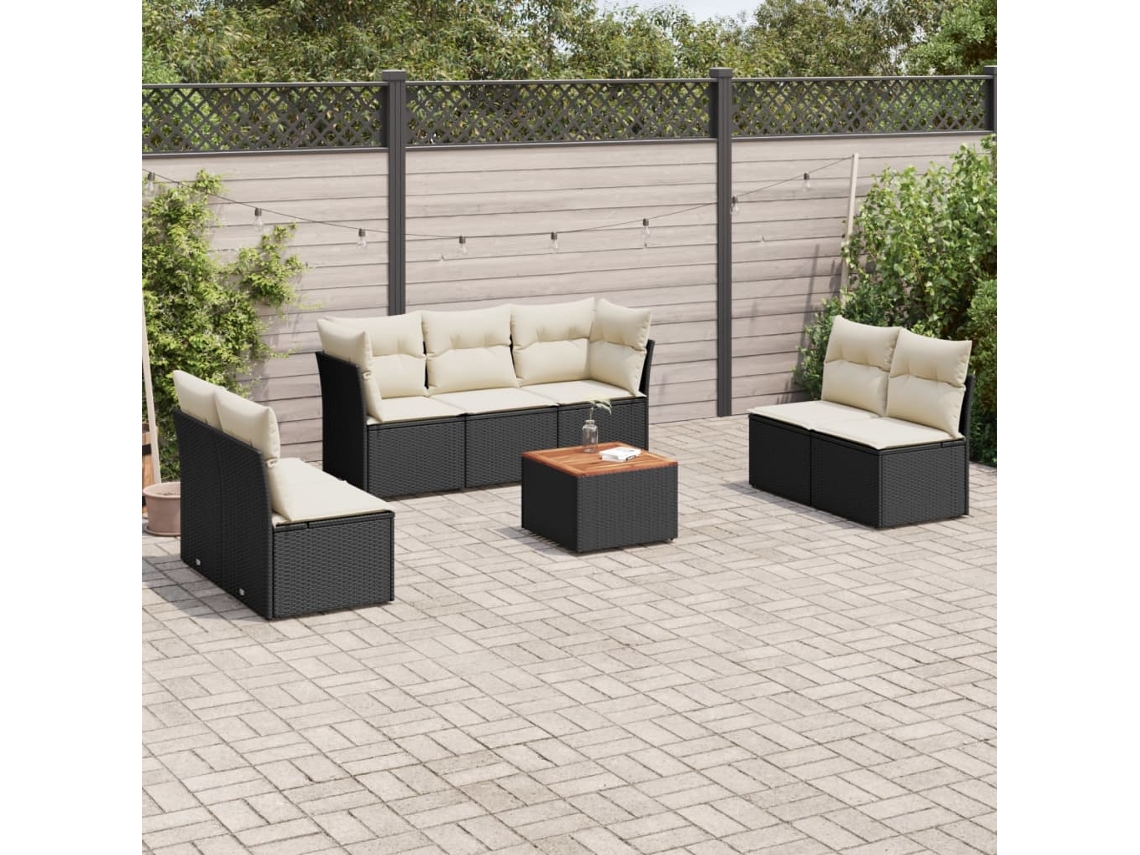 8 Pcs Conjunto Sofás De Jardim Com Almofadões Vime Pe Preto Dkd Home Decor