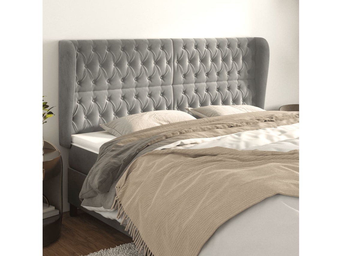 Vidaxl Cabeceira Cama C/ Abas Veludo 183x23x118/128 Cm Cinzento-claro