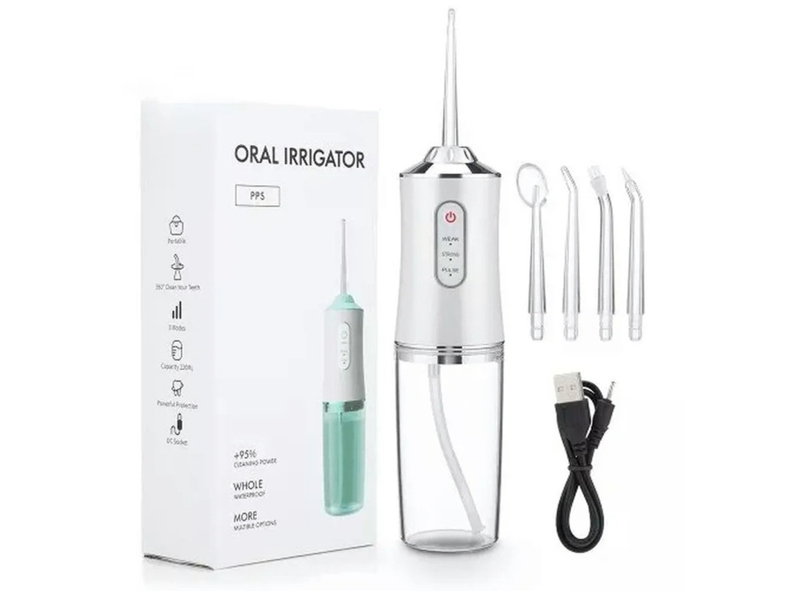 Irrigador Oral Yizhood Água Flosser Usb 4 Ponta Do Jato 220ml 3 Modos Branco