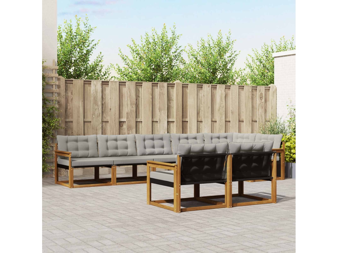 Vidaxl Conjunto De Sofás Para Exterior 8 Pcs Cinza Natural E Claro