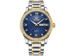 Lurelia Relógio Masculino, Movimento De Quartzo, Data/calendário, Luminoso, Detalhes Com Strass, Aço Inoxidável, Azul