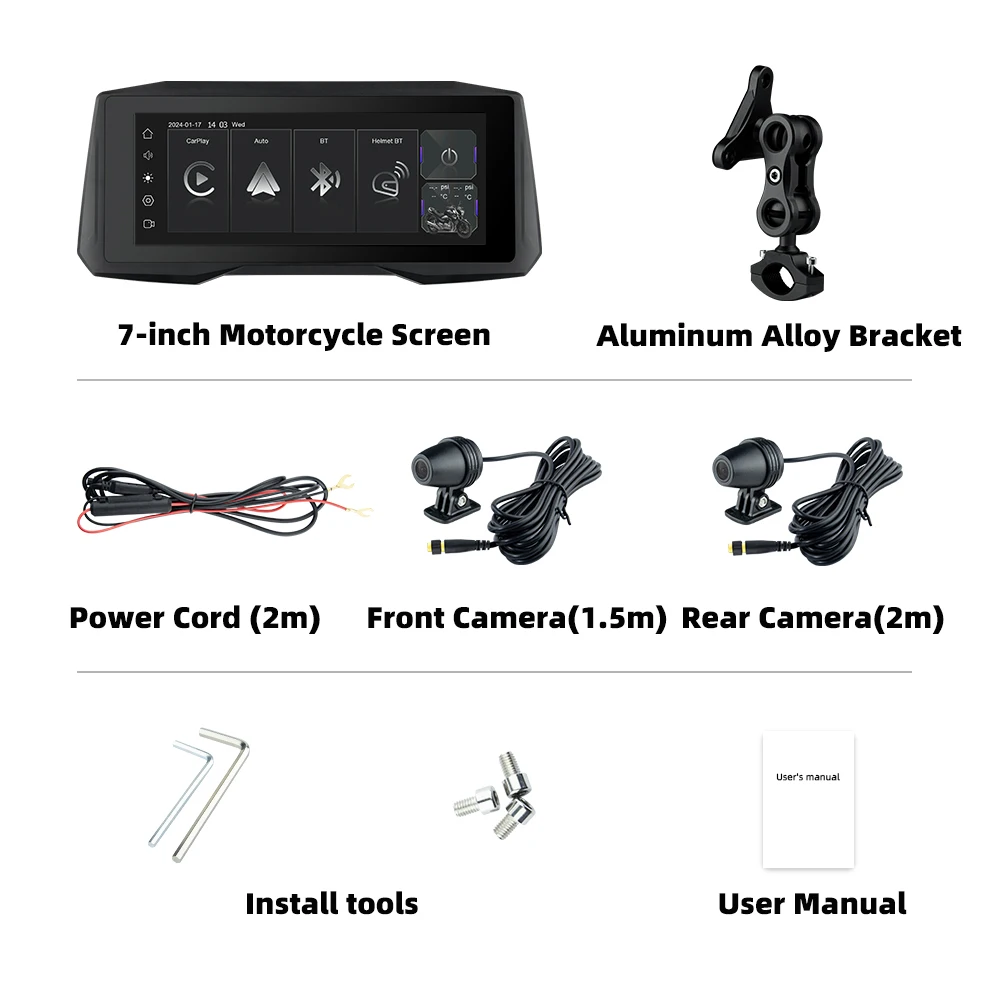Ekiy Tela De 7 Polegadas Sem Fio Para Motocicleta Com Carplay, Android Auto, Gps E Tpms (mtc-11-dt)