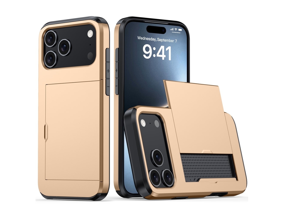 Capa Skalo Armor Para Iphone 17 Pro Com Suporte Para Cartões - Dourada