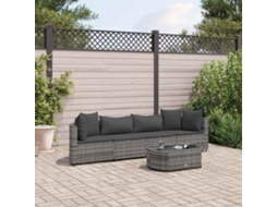 Vidaxl 5 Pcs Conjunto Sofás De Jardim C/ Almofadões Vime Pe Cinzento