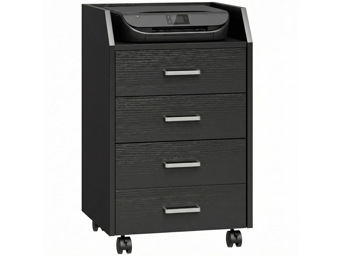 Cômoda Pequena com 4 Gavetas, móvel vertical com Rodízios, efeito Madeira Preto 40x36x65 cm BTFORUS