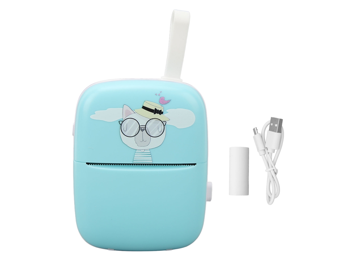 Mini Printer Cartoon Kitty Pattern Wrong Question Photographing Label Printer Home Photo Scrapbook Small Printer Blue LAXISCREED