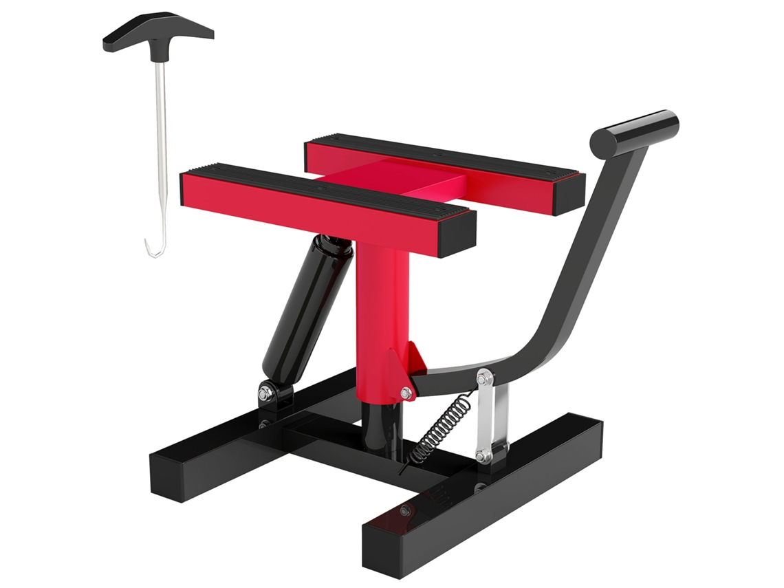Capacidade para Suporte de Aço para Motocicleta 150kg. Altura Ajustável e Superfície Antiderrapante. Vermelho Ge