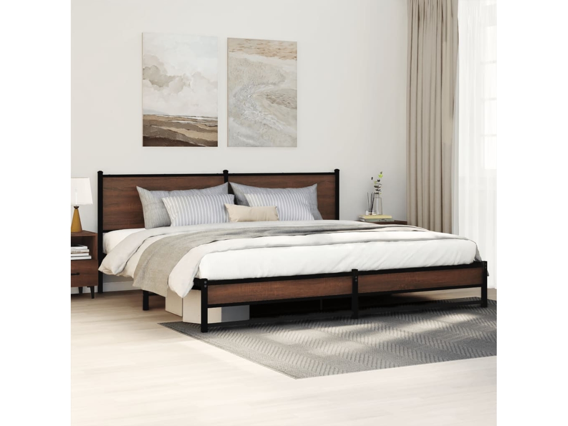 Estrutura Cama Sem Colchão 193x203 Cm Metal Carvalho Castanho