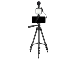Microfone Correção Vídeo Foto Smartphone Vlog Luz Led Tripé ELIGHT