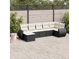 Vidaxl 8 Pcs Conjunto Sofás De Jardim Com Almofadões Vime Pe Preto