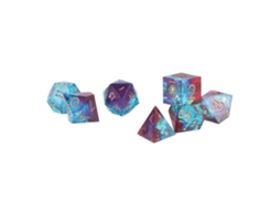 Primerox conjunto de 7 Dados de Resina Poliédricos Rpg Números Claros Presente Colecionável Azul+vermelho