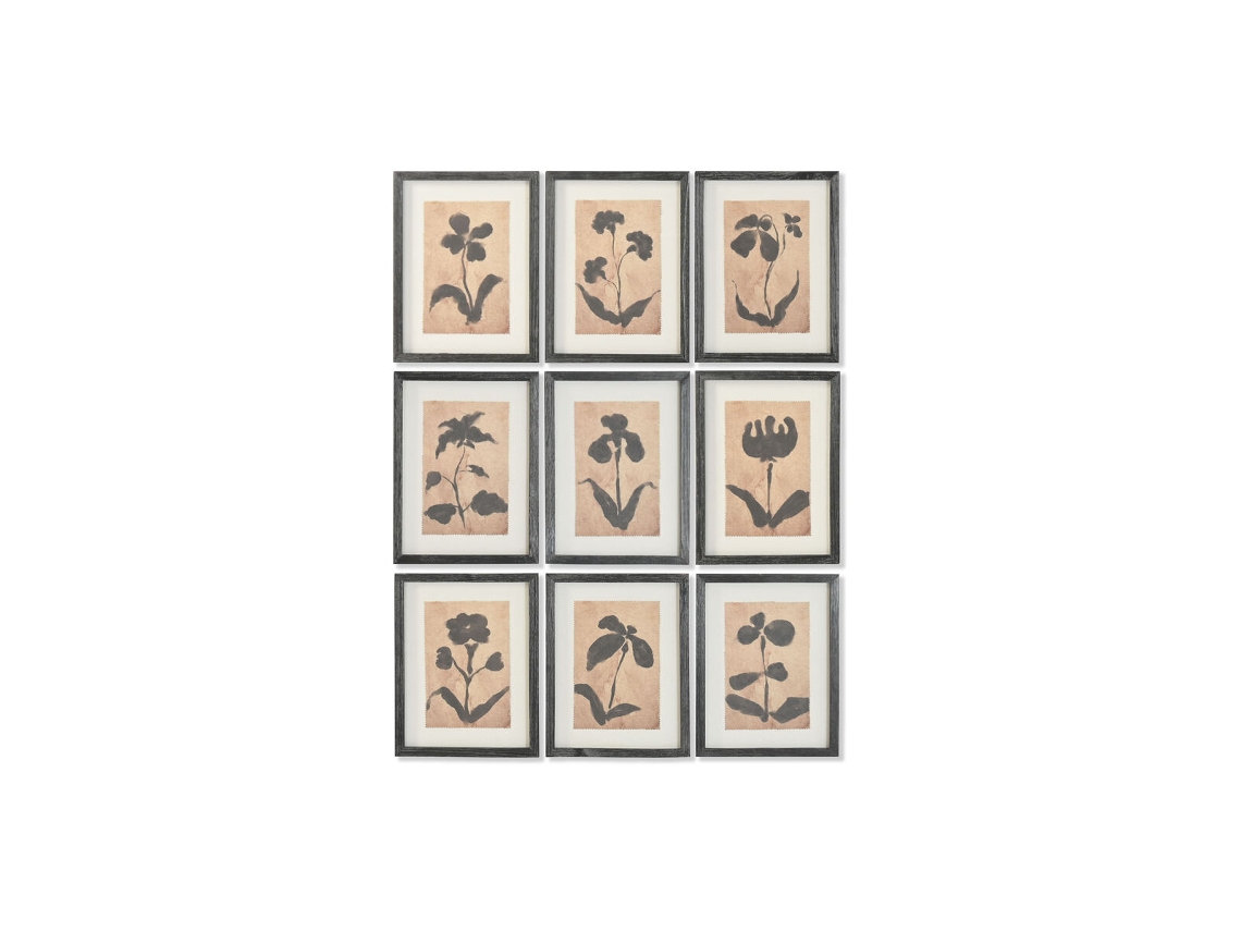 Pintura Home Esprit Castanho Preto Urbana Plantas Botânicas 30 X 2 X 40 Cm (9 Unidades)