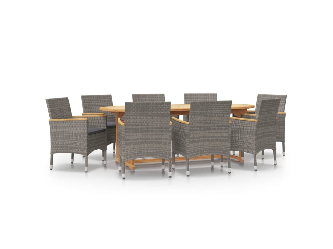 Maison Exclusive - 9 Pcs Conjunto De Jantar Para Jardim Com Almofadões Cinzento