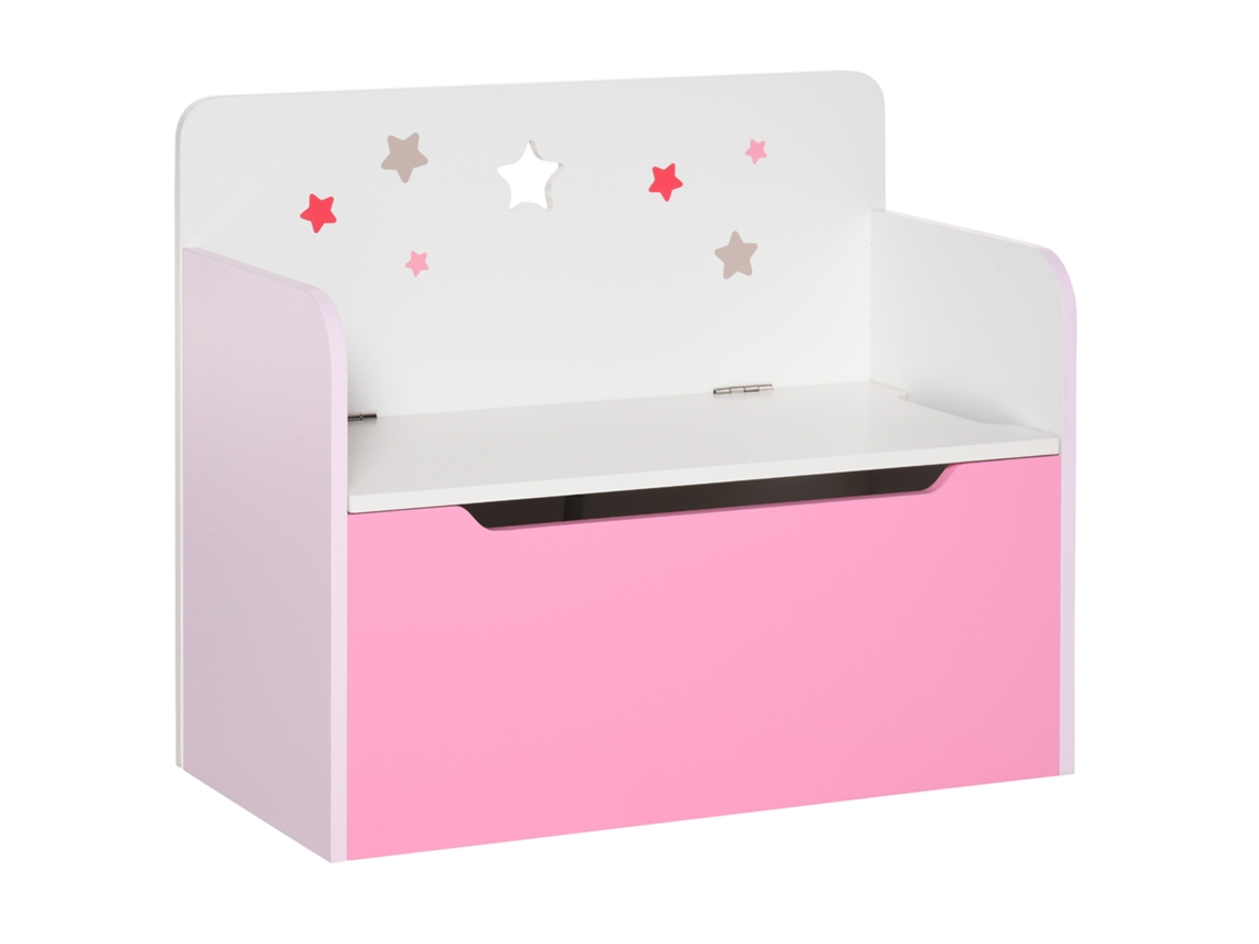 Banco com Baú e Encosto de Madeira para crianças 3-6 anos, 60x30x50 cm, rosa BTFORUS