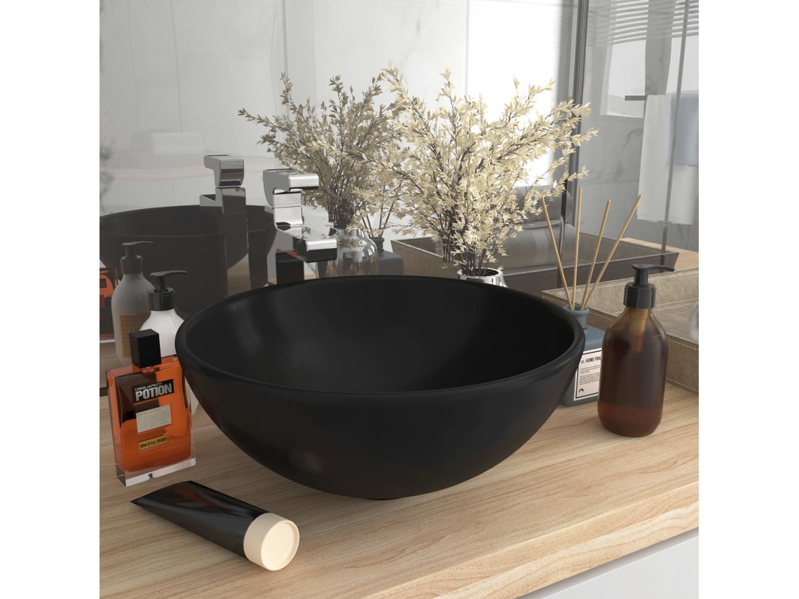 Vidaxl Lavatório Wc Luxuoso Redondo 32,5x14cm Cerâmica Preto Mate