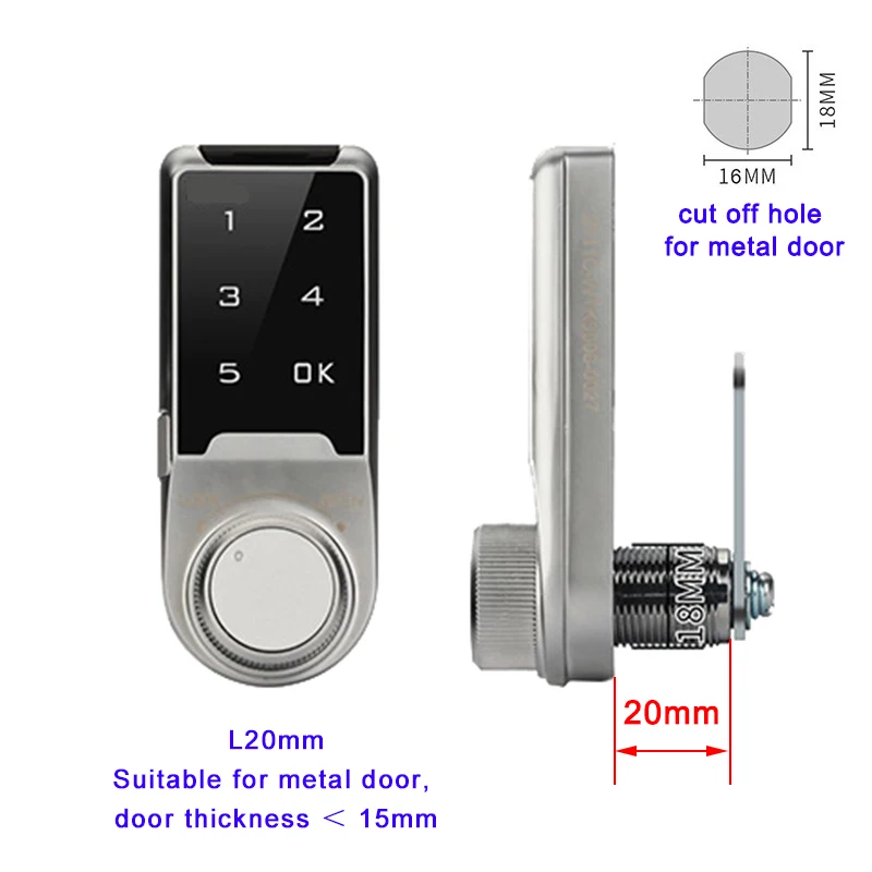 Fechadura Digital Inteligente com Teclado Tátil em Liga de Zinco para Portas e Gavetas de Armários. MDUG (vertical L20mm)
