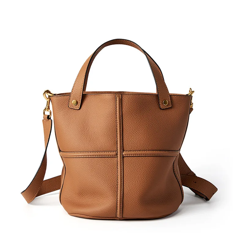 (2691-marrom) Bolsa Feminina Tipo Saco, 100% Couro Legítimo, Estilo De Designer De Luxo, Bolsa De Ombro Feminina