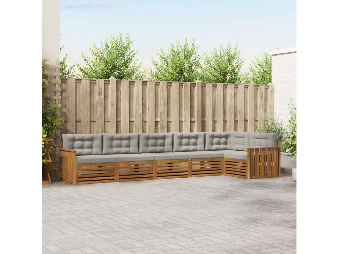 Vidaxl Conjunto De Sofás Para Exterior 6 Unid. Cinza Natural E Claro