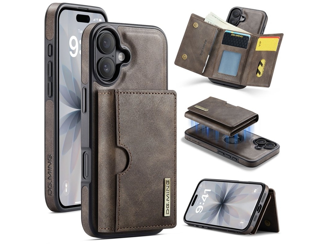 Capa Para Celular Dg.ming Série M6 Para Iphone 17 Com Sistema De Carteira Magnética - Marrom