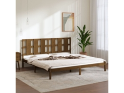 Estrutura De Cama 200x200 Cm Pinho Maciço Castanho Mel