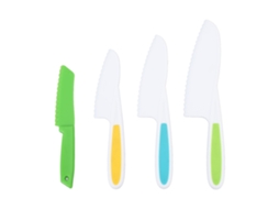 4 Peças De Facas De Cozinha Para Crianças Com Lâmina Denteada Conjunto Seguro Para Cortar Frutas E Verduras