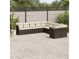 Vidaxl 10 Pcs Conj. Sofás Jardim Com Almofadões Vime Pe Castanho