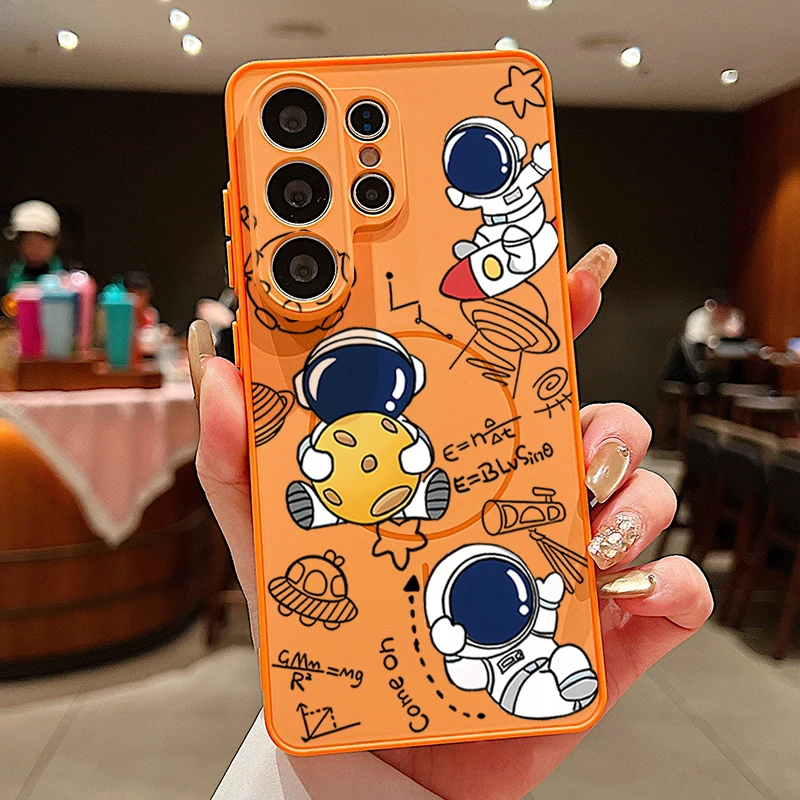 (laranja) Capa Magnética Para Celular Galaxy S24 Fe Com Estampa De Astronauta Fofo
