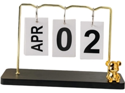 Calendário de Mesa Alipis em Metal Preto e Dourado, Manual com Exibição Mês Data, Decoração Artística para Cas