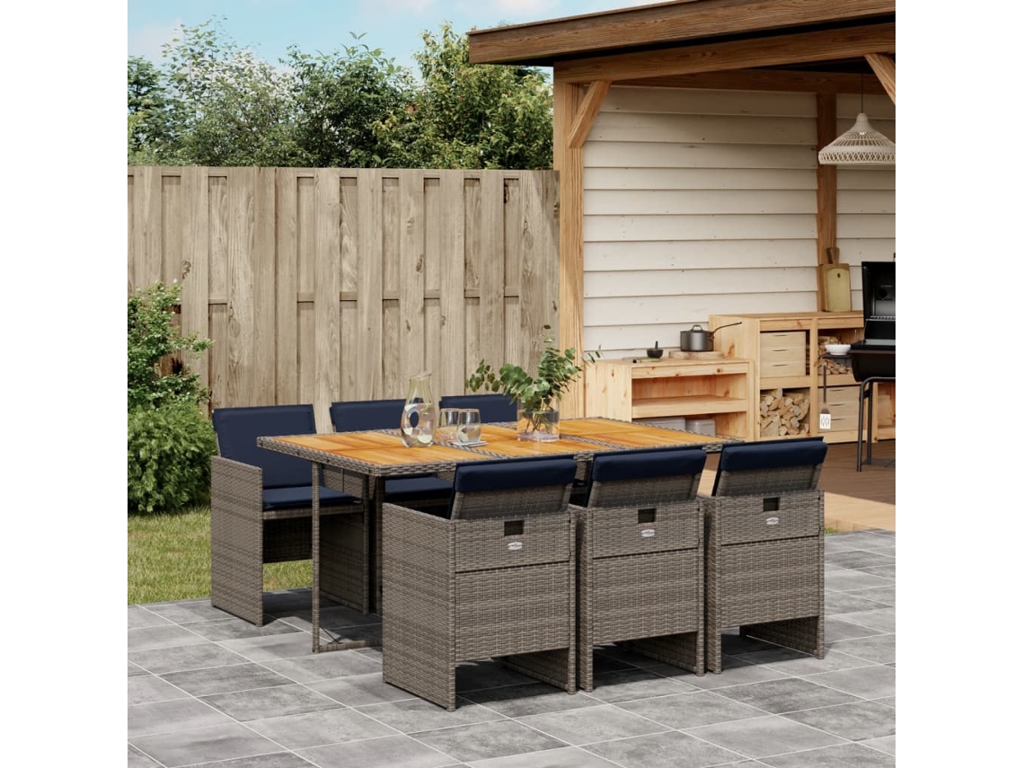 Vidaxl Conjunto De Jantar Para Jardim Com 7 Peças E Almofadas Em Rattan Sintético Cinza