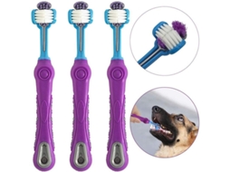 3 Escovas De Dentes Para Cães Com 3 Cabeças, Mango Ergonômico Para Cuidado Dental De Mascotas