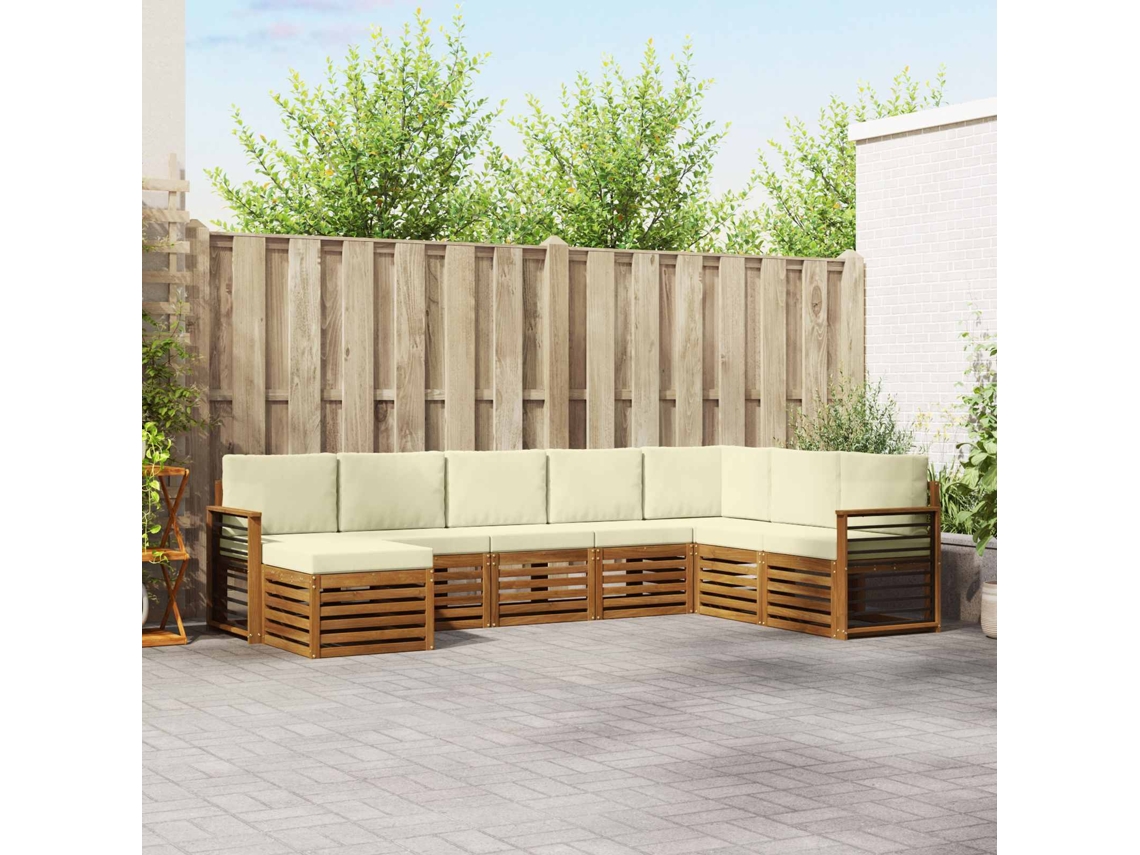 Vidaxl Conjunto De Sofás Para Exterior 8 Unid. Natural E Creme