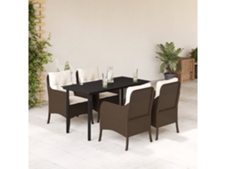 Vidaxl 5 Pcs Conjunto Jantar P/ Jardim C/ Almofadões Vime Pe Castanho
