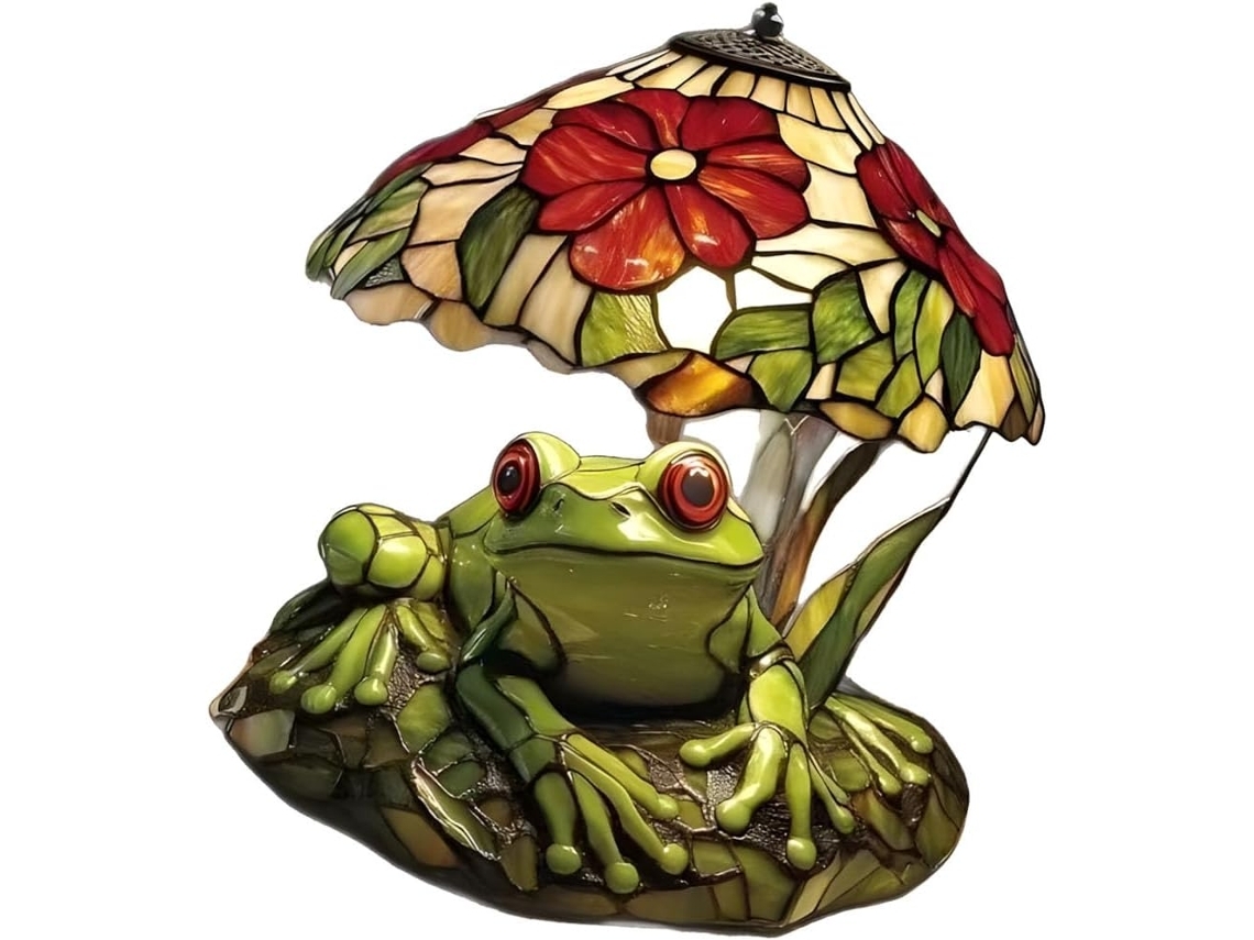 Abajur Artístico Com Sapo E Flor, Feito De Resina Resistente.
