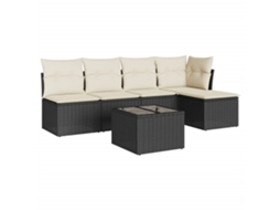 Conjunto Sofás de Jardim 6 Pcs com Almofadões Vime Pe Preto MAISON EXCLUSIVE (6 pcs)