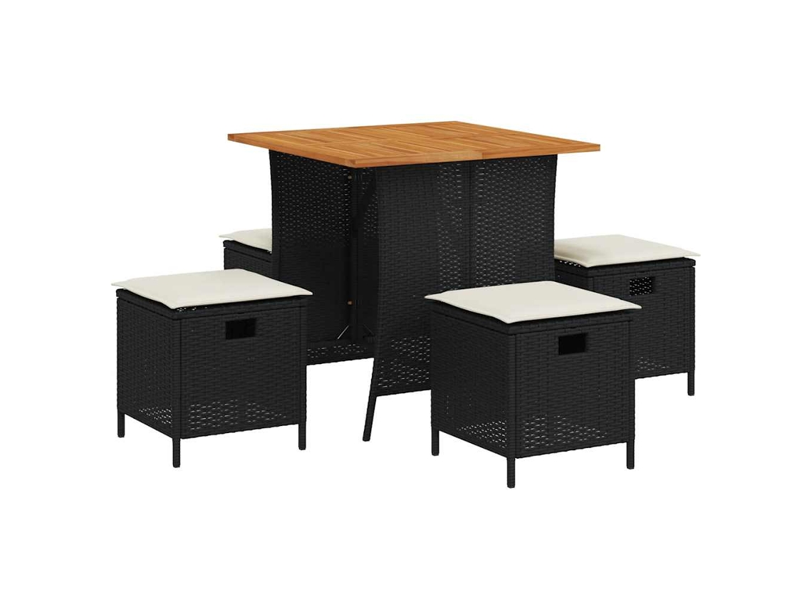 Maison Exclusive - 5 Pcs Conjunto De Jantar P/ Jardim C/ Almofadões Vime Pe Preto